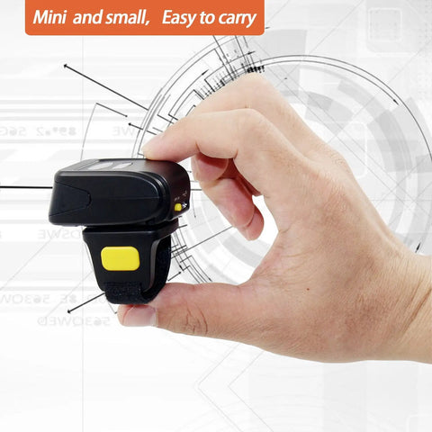 Finger Worn Ring Barcode Scanner For 1D And 2D Codes, Mini Wearable Reader On The Go That Scans QR PDF417 DataMatrix From Screen Or Paper, 2 4G Wireless And Bluetooth Four Point Zero, Compatible With Windows Mac OS Android iOS