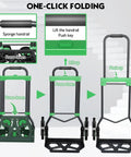 Built Tough Heavy Duty Hand Truck With Stair Climbing Wheels And One Touch Retractable Handle folding demonstration