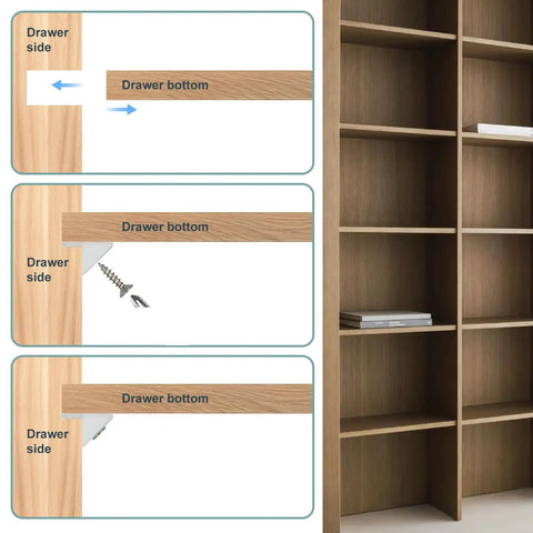 Diagram showing 30 Pack Drawer Wedges With Screws For Bottom Support Replacement Brackets in cabinet repair use.
