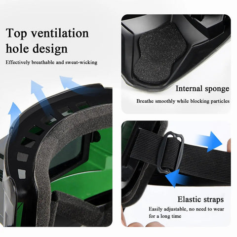 Ventilation holes, internal sponge, and elastic straps of Auto Darkening Pro Grade Welder Helmet With Detachable Shield And Full Face Protection
