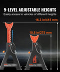 Beefy 3 Ton Car Jack Stands With Double Locking Adjustable Height From Ten Point Eight To Sixteen Point Three Inches