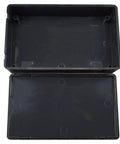 Five Pack Black ABS Plastic Project Box Sturdy Electronics Enclosure with lid opening, size 3.8x2.2x0.8in, showcasing interior design.