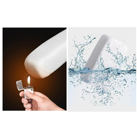 Image showing waterproof wall repair sealing clay being flame tested and submerged, illustrating "10 Pack Premium Waterproof Wall Repair Sealing Clay Duct Seal For Wall Holes Air Conditioning And Drain Pipes Quick Easy Fix For Leaks And Gaps Great For Diy Repairs Stays Flexible And Seals Fast".