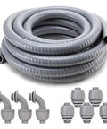 Liquid Tight Conduit Kit 1 Inch 100 Foot Flexible Non Metallic PVC Electrical Conduit With 5 Straight And 3 Angle Fittings