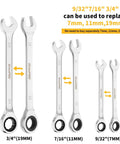 Ratcheting Wrench Set 22-Piece With Roll Up Pouch, SAE And Metric Combination Wrenches, 1/4 To 3/4 Inch And 6-18mm, Long Open End