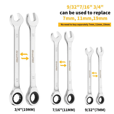 Ratcheting Wrench Set 22-Piece With Roll Up Pouch, SAE And Metric Combination Wrenches, 1/4 To 3/4 Inch And 6-18mm, Long Open End