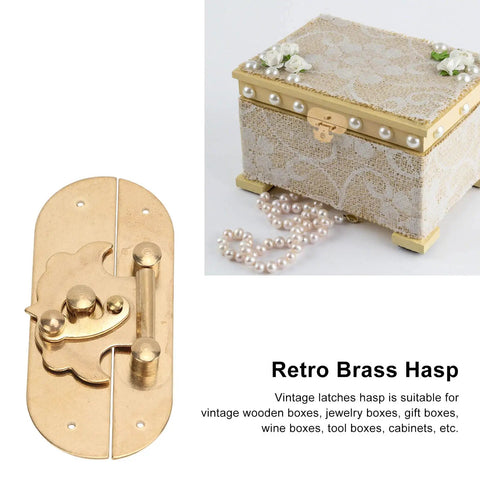 Sturdy Brass Latch Hasp for Jewelry Box and Cabinet, Old School Retro Decorative Buckle Lock beside vintage jewelry box