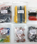 Pro Grade Electronics Component Kit With 1390 Pieces Including LEDs, Diodes, Transistors, Resistors, Capacitors labeled packs