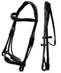 Dressage Bridle With Web Reins And Hand Stoppers Broad Anatomical Crownpiece Crank Noseband Wave Browband For Horses
