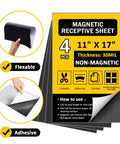 Flexible Iron-Particle Vinyl Magnetic Receptive Sheet 11 By 17 Inches Four Pack With Adhesive Backing, product details shown.