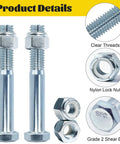 8 Pack Grade 2 Beefy Shear Bolts With Nylock Nuts For Rotary Cutters And Tractors, close-up of bolts and nuts details