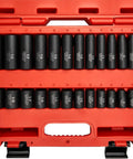 Three Eighths Inch Drive Metric Impact Socket Set, 26 Piece, Deep And Standard Hex Sockets, 7mm To 19mm, Premium Cr-V Steel