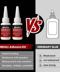 Instant Bonding Adhesive Repair Kit 4 Piece Set With Two Glue Bottles Compared to Ordinary Glue