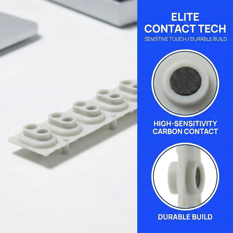 2 Pack Conductive Rubber Contact Strips For Keyboard Buttons And Digital Pianos, close-up of silicone key contact pads with carbon contact.