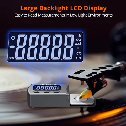 Turntable Stylus Force Scale With 0.01g Precision, Non Magnetic Gauge For Accurate Cartridge Tracking, Supports MM MC MI Cartridges And Piezo Pickup, Perfect Gear For Pros And Home Audio Setups, backlit LCD close-up