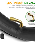 Close-up of the leak-proof Schrader valve on a 2-Pack 14X2.125 Heavy Duty Bike Inner Tubes With 2 Tire Levers Schrader Valve For Small Bicycles And Scooters Durable Butyl Rubber Long Lasting Air Retention Fat Tire Ready Replacement.