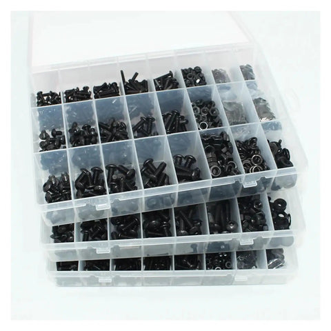 Durable Black Finish Socket Button Head Hex Cap Screws Set With Nuts And Washers For DIY Projects M2 To M6 in organizer