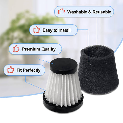 Three Pack Handheld Vacuum Cleaner Filter Set For Dirt Devil Scorpion Handheld Vacuums Style F117 Compatible With Part AD40117 Replacement showing washable reusable filters.