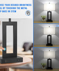 Pair Of Dope Modern Touch Control Bedside Lamps With USB Ports showing dimming levels and touch control features.