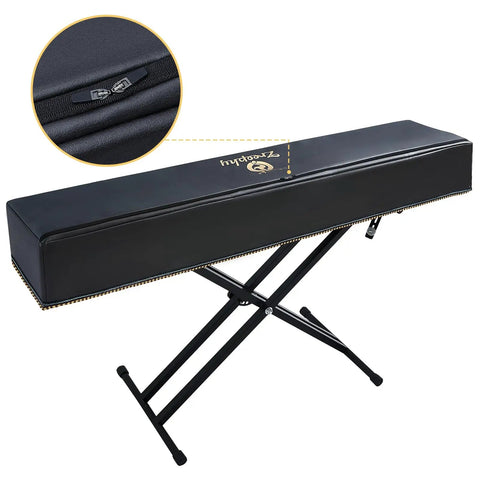 Piano Keyboard Dust Cover With Music Stand And Zipper Opening on Yamaha P225 with close-up of zip detail, fits similar models