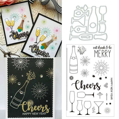 Wine Glass Clear Stamp And Die Set For Card Making And DIY Embossing Silicone Stamp Seals With TPR Material Durable Resists Yellowing