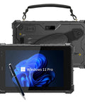 Tough As Nails 8 Inch Rugged Tablet Running Windows 11 Pro With Built In Gps Navigation Heavy Duty Construction Intel N5100 Processor 8Gb Ram And 128Gb Storage Waterproof Ready showcasing front and back with a handle.
