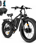 Kickass 5000W Dual Motor Electric Bike For Adults with 26 inch fat tires, removable battery, and bike accessories.