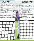 Comparison of Heavy Duty Nylon Golf Practice Net For Indoor And Outdoor Use with thicker rope and net holes against another net