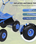 Rolling Garden Work Seat with wheels, 360-degree swivel stool, steering handle and tool tray, anti-skid inflatable tires