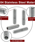 25 Pack One Quarter Twenty Hex Socket Set Screws One Inch 304 Stainless Cup Point Grub Screws Internal Hex Drive Headless