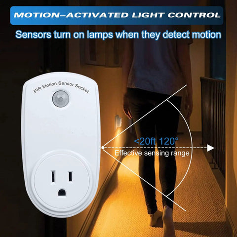 Motion Sensor Plug In Sockets Indoor Light Control Switch 120 Degree Detection 20ft Range Motion Activated Detector Plug Outlet For Corridor Garage Patio Room Aisle CE Listed Kid Safe Flame Retardant