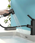 Single Hole Bathroom Faucet With Pull Out Sprayer, Modern One Handle Sink Faucet With 3 Spray Modes, Fountain Or Stream Water Flow, Chrome Finish Dope