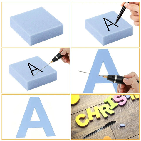 3 In 1 Foam Cutter Tool Set With Storage Bag, Includes 4.1 Inch Hot Knife Cutter Pen, 2.6 Inch Bendable Foam Cutter, 4.1 Inch Bow Wire Cutter, 32.8 Feet Replacement Wire, Marker Pen For Precise Styrofoam Shaping And Craft Projects. Hot knife pen shaping foam letters