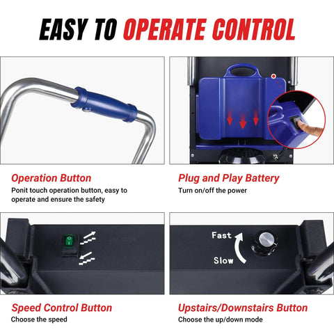 XSTO 550 Lb Capacity Electric Dolly Stair Climber control panel with operation buttons and speed settings, designed for easy use.