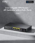 C200P AP Controller And VPN Router For Enterprise WiFi placed on a gray surface, features 4 PoE+ ports and USB 3.0