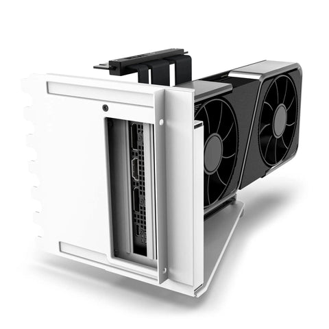 Vertical GPU Mounting Kit With 175mm PCIe 4x16 Riser Cable Heavy Duty Steel Bracket White GPU Holder angled view