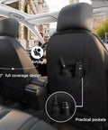 Custom Fit Front Seat Covers For Toyota RAV4 Camry Highlander Corolla Corolla Cross Prius Venza Avalon Faux Leather Bucket Seat Covers Two Pack Black And Gray Thick Foam Padding For Premium Comfort with pockets and airbag cutout, rear view.