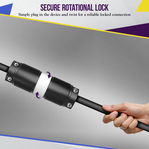 Person twisting NEMA L14-30P Twist Lock Locking Plug for Generators, 30 Amp, 125 250 Volt, 3 Pole 4 Wire, showing secure connection