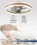 Low Profile Ceiling Fan With Light Gold Finish Modern Flush Mount Enclosed Ceiling Fan 19.7 Inch LED Dimmable Bladeless