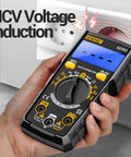 Person using All In One DIY Friendly Digital Multimeter Tester With Ohm Volt And Amp Measurements near an electrical outlet