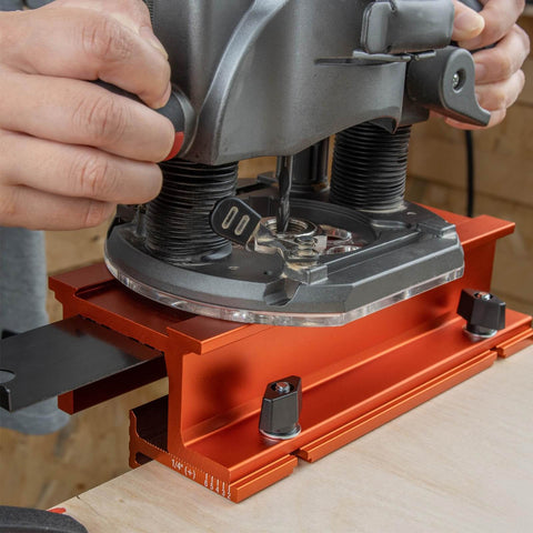 Mortise And Tenon Jig For Cabinets Chairs And Tables With Plunge Router For Pro Grade Joinery, RTA009 in use with router