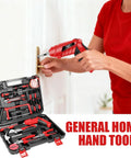 Everyday Home Tool Kit With 3.6V USB Electric Screwdriver, 43 Piece Cordless Drill Driver Set, showing screwdriver in use and tool kit case.