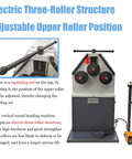 Heavy Duty Vertical Electric Rolling Bending Machine With Slick Pinch Roll Setup And Rock Solid Ring Forming Capability On No Sweat 220V Single Phase Power, showing adjustable upper roller.