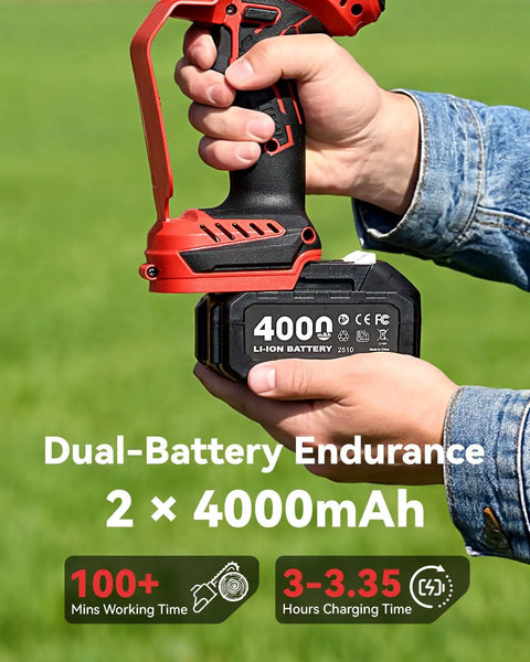 Close-up of dual 4000mAh batteries for 2-In-1 Cordless Pole Saw And Mini Chainsaw