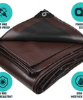 Heavy Duty 16 Mil Tarp Cover That Stands Up To Weather Waterproof And UV Resistant Poly Tarpaulin With Reinforced Edges, Brown And Black, Folded View