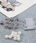 24 Piece Furniture Connector Dowel And Cam Lock Set for Quick Easy Cabinet Assembly, white iron and nylon fasteners on fabric