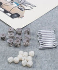Beefy 24 Piece Cam Lock Nut Set For Cabinet And Furniture Assembly with metal and nylon connectors on fabric surface.