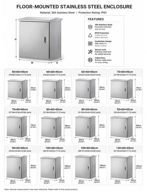 Heavy Duty 304 Stainless Steel Outdoor Electrical Junction Box Waterproof All Weather Corrosion Resistant Enclosure With Ventilated Humidity Control For Dry Safe Electrical Installations, 60x60x45cm
