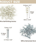 Heavy Duty Self Drilling Drywall Anchors Kit With Screws Size Eight One And One Quarter Inch 100 Piece Assortment Includes Fifty Plastic Sheetrock Anchors And Fifty Phillips Screws For Hanging Shelves Mirrors Pictures And Wall Mounts In Drywall with anchor and screws size details