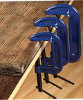 Beefy Heavy Duty 4 Inch G Clamps For Woodworking, Metal Tabletop Mount Clamp with Thickened Steel Frame shown installed on workbench